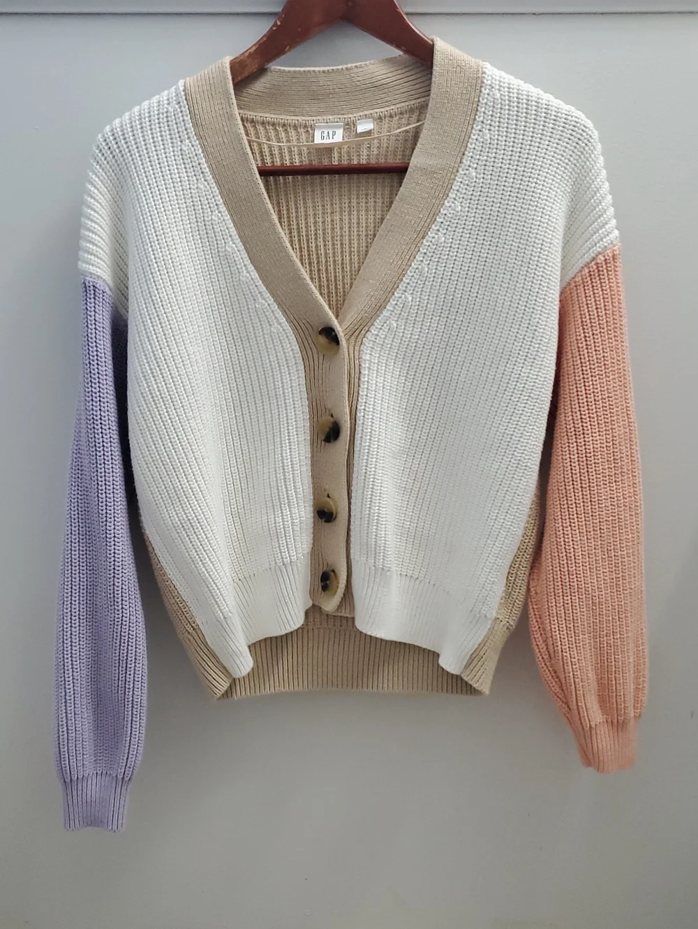 Gap Colorblock Knit Cardigan Cotton V Neck Size Medium Multi-color